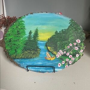 Scenic River Landscape hand painter acrylic Wood Art